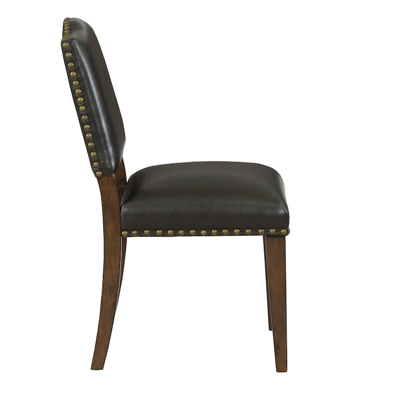 Brown Faux Leather Dining Chair with Nail Heads