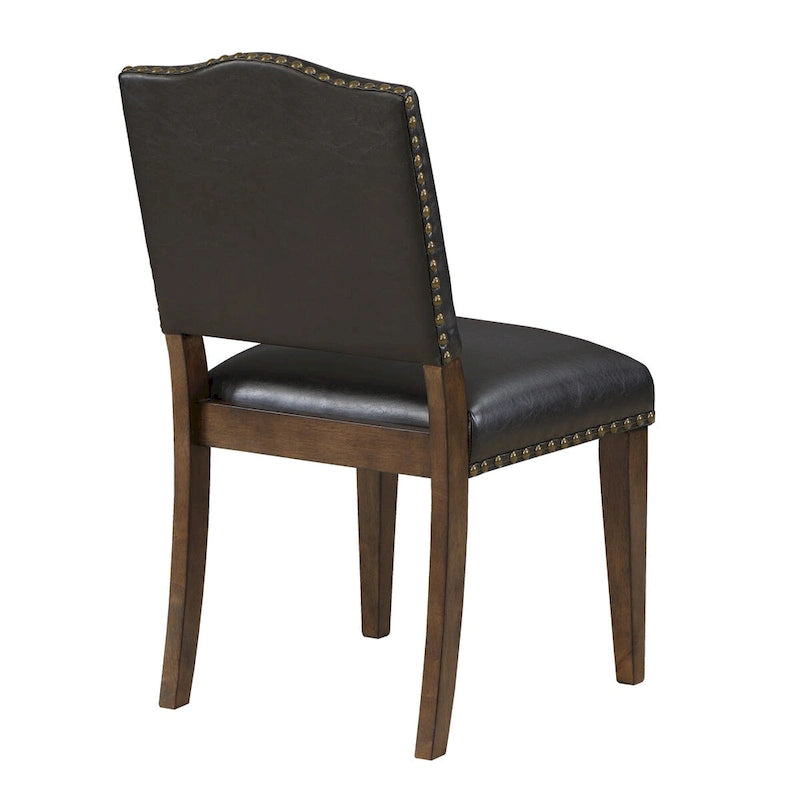 Brown Faux Leather Dining Chair with Nail Heads