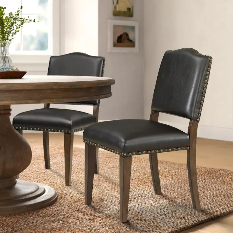 Brown Faux Leather Dining Chair with Nail Heads