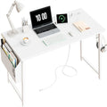 39 inch White Computer Desk with Power Outlet