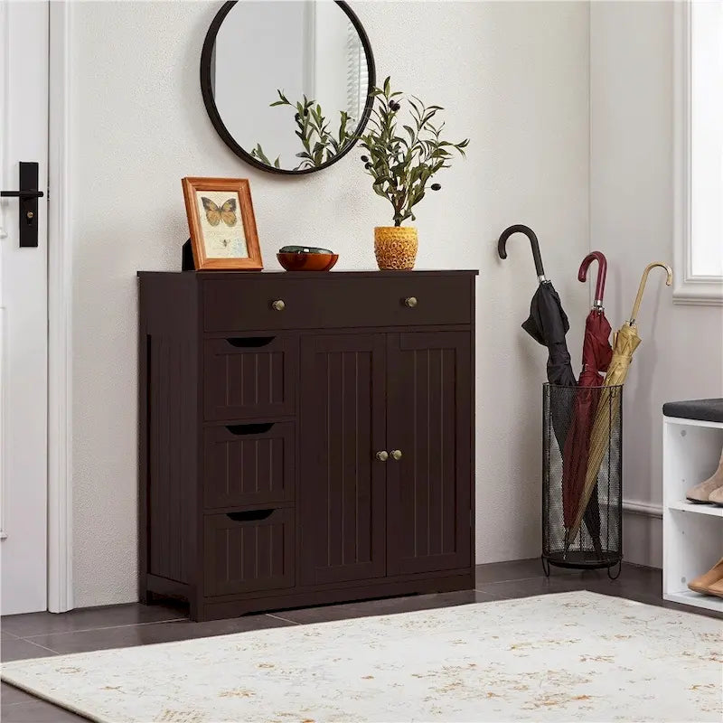 Bathroom Storage Cabinet Free-Standing Floor Cabinet With 4 Drawers and 2 Doors