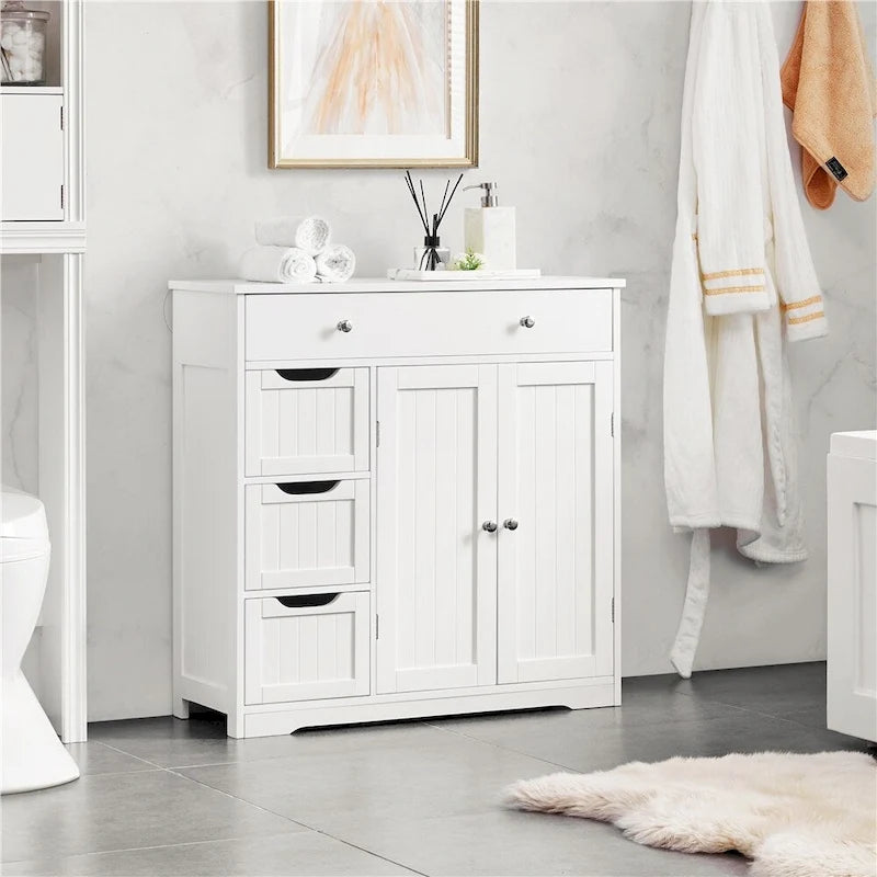 Bathroom Storage Cabinet Free-Standing Floor Cabinet With 4 Drawers and 2 Doors