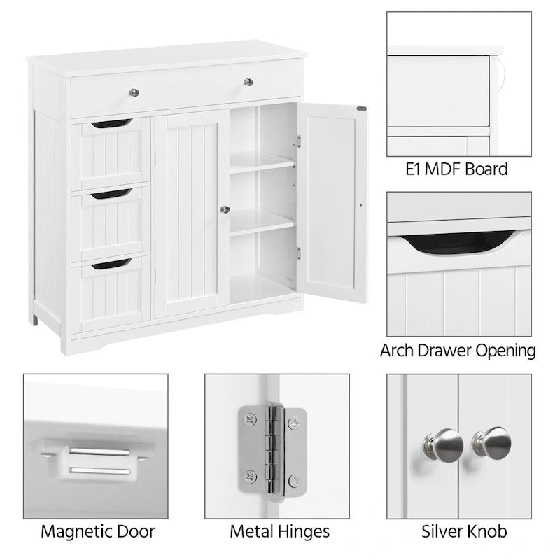 Bathroom Storage Cabinet Free-Standing Floor Cabinet With 4 Drawers and 2 Doors