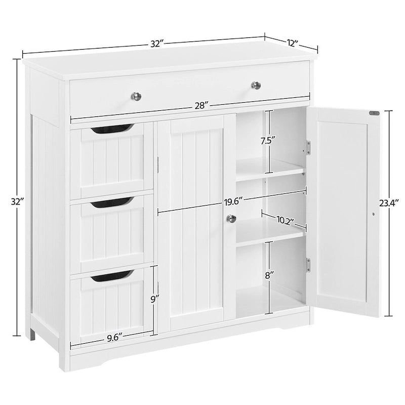 Bathroom Storage Cabinet Free-Standing Floor Cabinet With 4 Drawers and 2 Doors