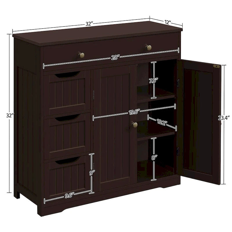 Bathroom Storage Cabinet Free-Standing Floor Cabinet With 4 Drawers and 2 Doors