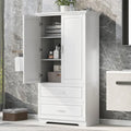 Armoire de rangement haute de salle de bain avec 2 portes, 2 tiroirs et étagère réglable