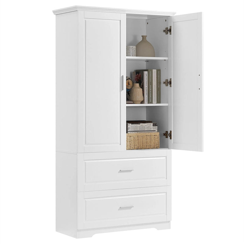 Armoire de rangement haute de salle de bain avec 2 portes, 2 tiroirs et étagère réglable