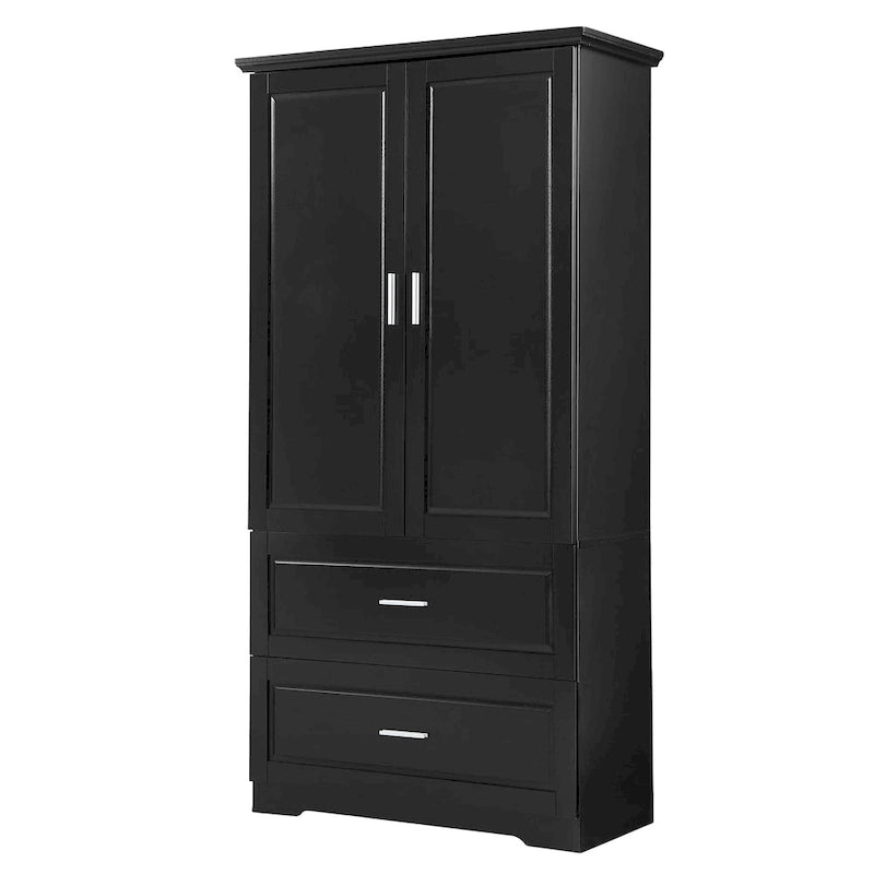 Armoire de rangement haute de salle de bain avec 2 portes, 2 tiroirs et étagère réglable