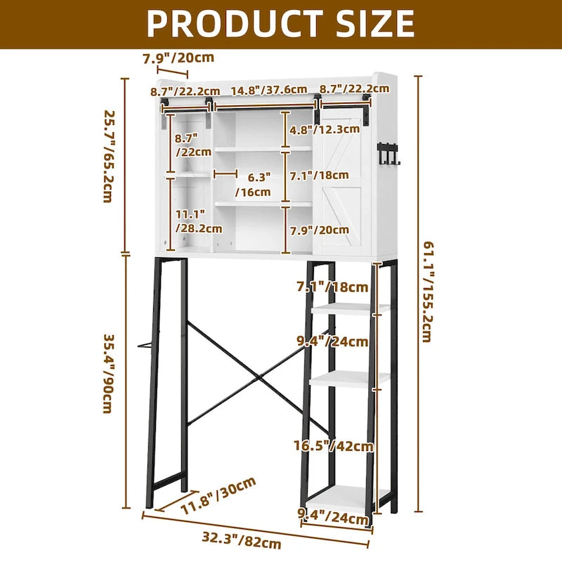 Meuble de rangement pour toilettes avec porte coulissante de style grange