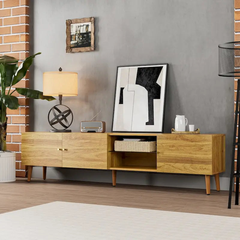 70 Inch Mid-Century Modern TV Stand with Storage