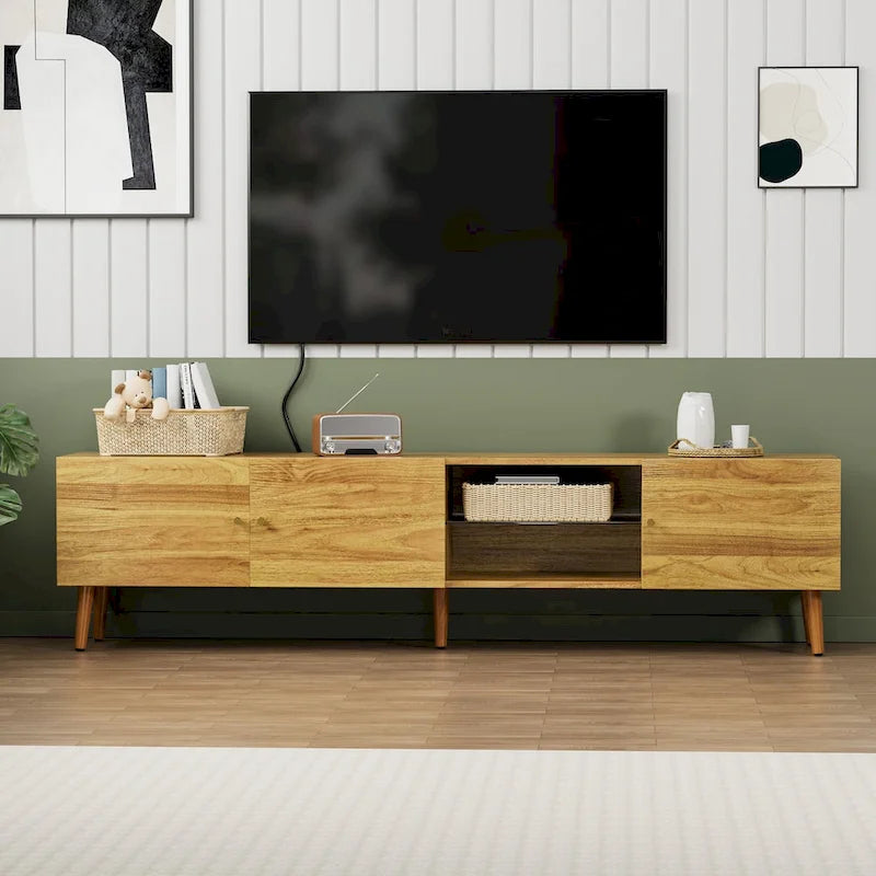 70 Inch Mid-Century Modern TV Stand with Storage