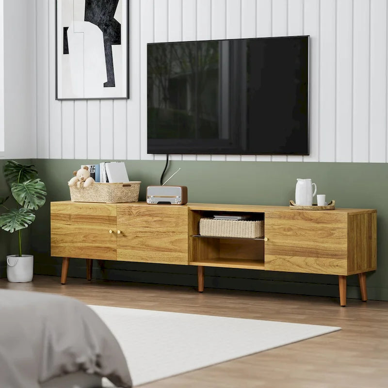 70 Inch Mid-Century Modern TV Stand with Storage