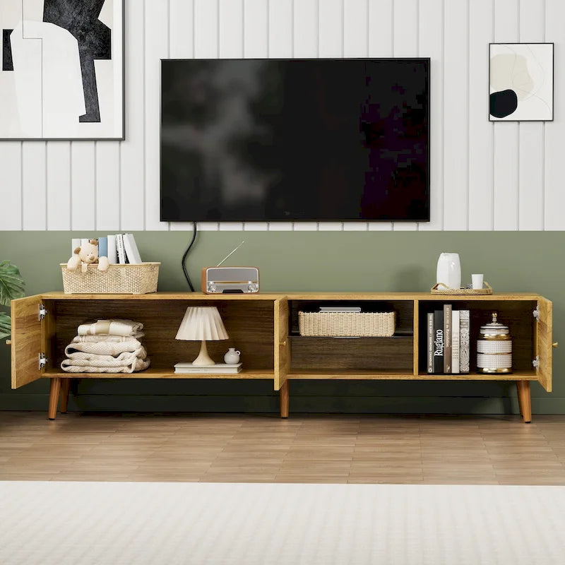 70 Inch Mid-Century Modern TV Stand with Storage