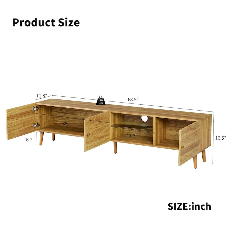 70 Inch Mid-Century Modern TV Stand with Storage