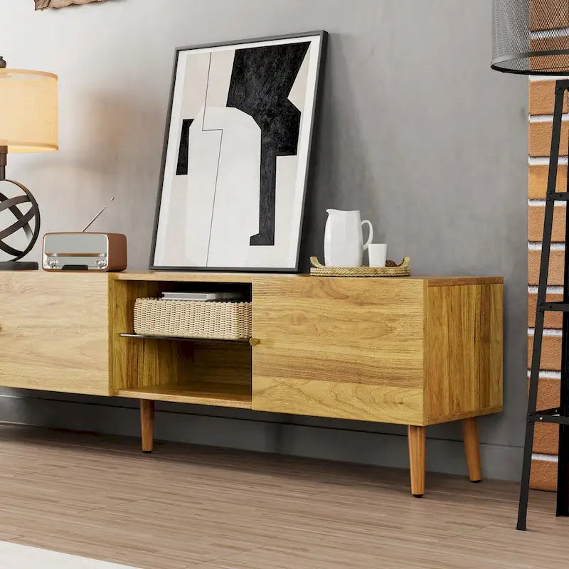 70 Inch Mid-Century Modern TV Stand with Storage