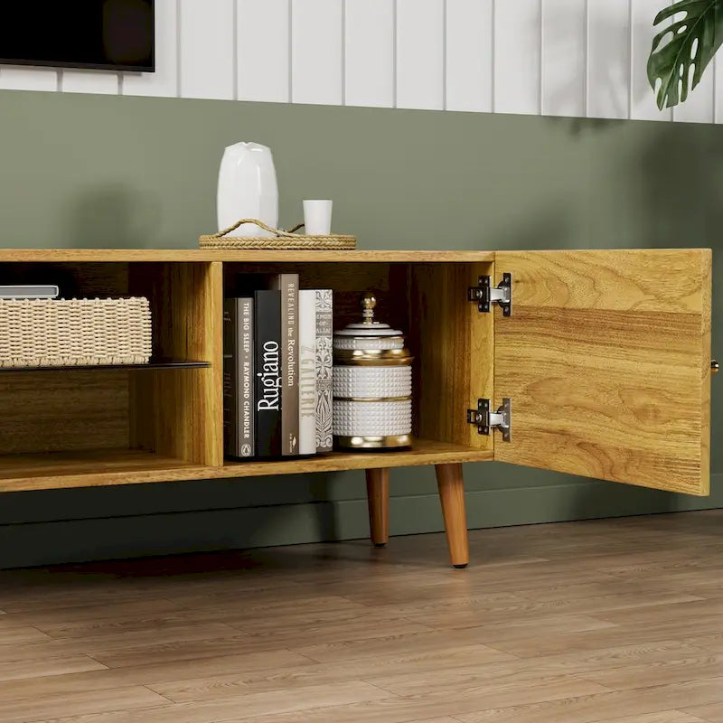 70 Inch Mid-Century Modern TV Stand with Storage
