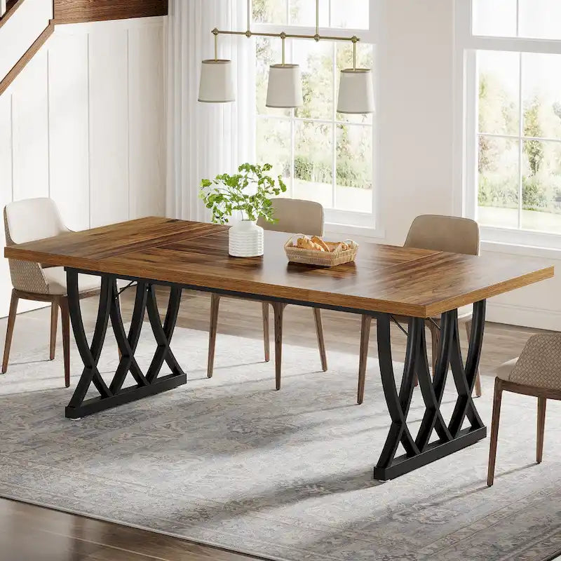 70.87-inch Wood Metal Rectangular Kitchen Dining Table for 6-8