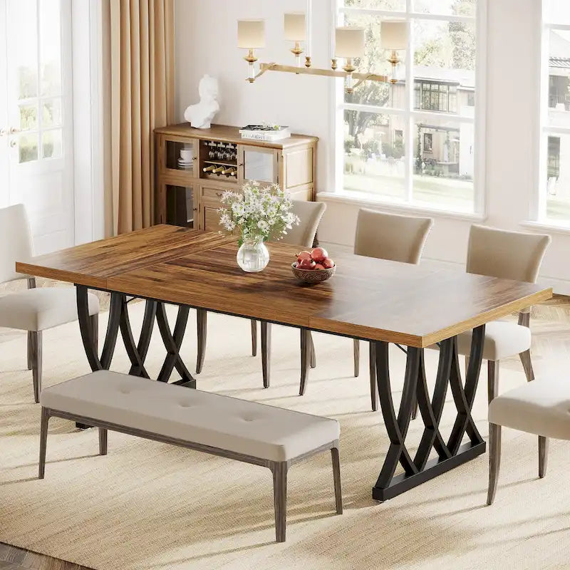 70.87-inch Wood Metal Rectangular Kitchen Dining Table for 6-8
