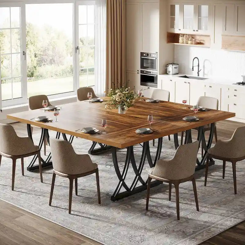 70.87-inch Wood Metal Rectangular Kitchen Dining Table for 6-8