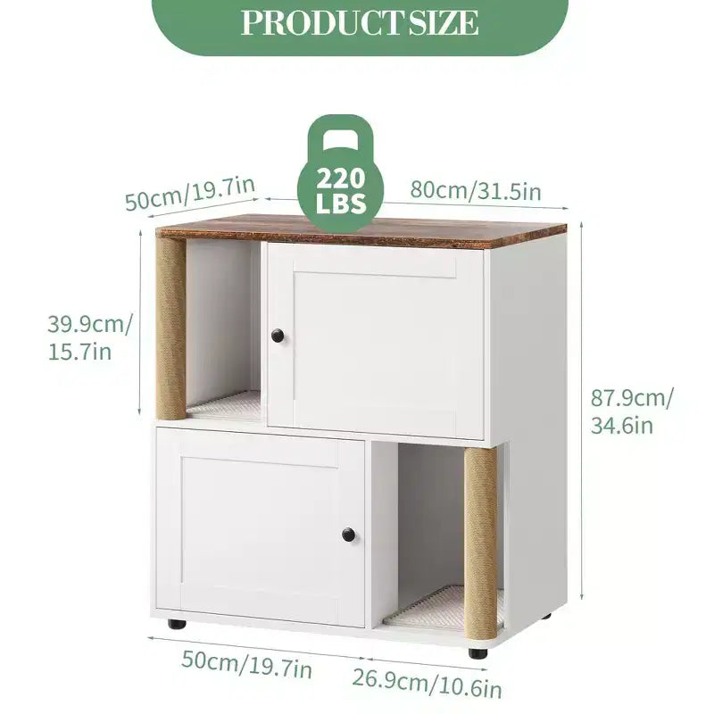 Meuble cache-litière double avec poteaux à griffer et tapis de litière à double couche pour animaux de compagnie d'intérieur