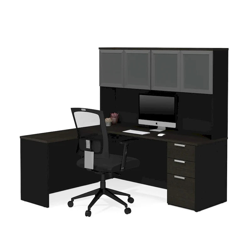 Bureau en L Bestar Pro-Concept Plus avec huche à porte en verre dépoli