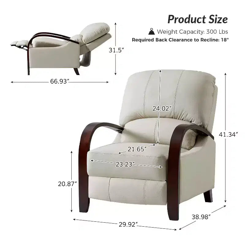 Ensemble de 2 fauteuils inclinables manuels en cuir véritable, inclinaison à 159°