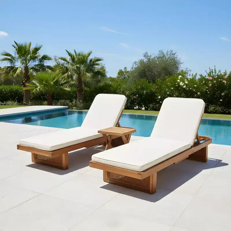 Ensemble de 3 chaises longues de patio Christopher Knight Home Wino en bois d'acacia et rotin avec coussin et table à lattes