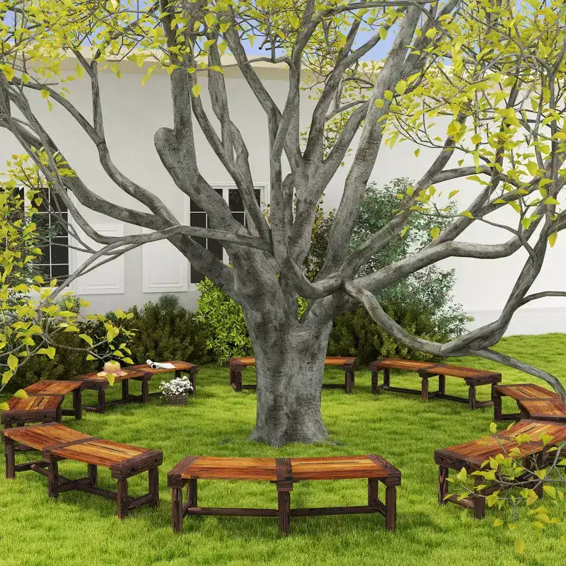 Banc de jardin en bois Outsunny, banc semi-circulaire rond pour arbre, banc de parc enveloppant