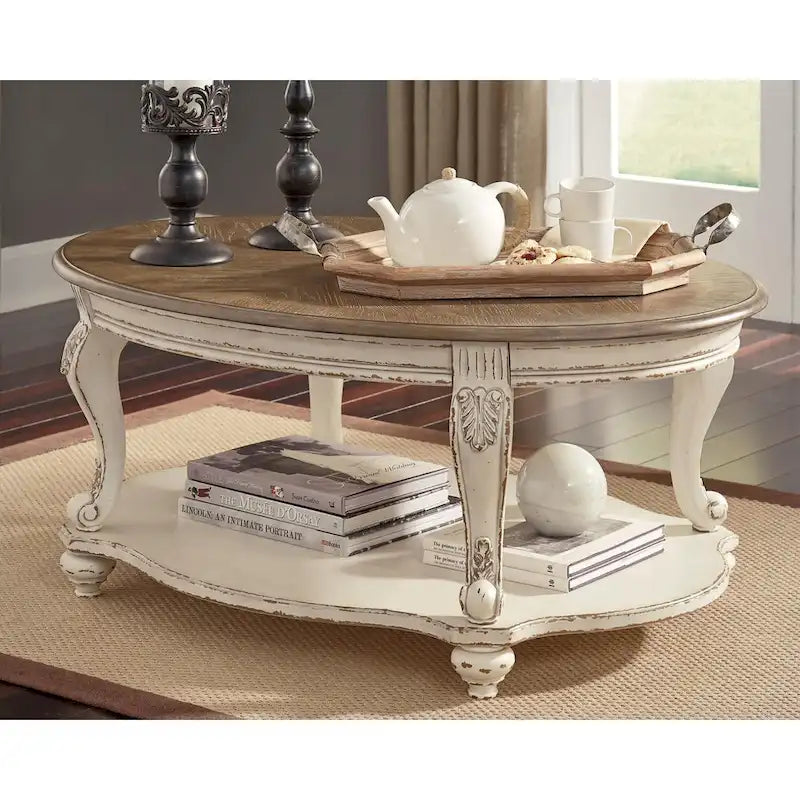 Table basse Realyn - Blanc/Marron - 48,13 L x 34 P x 19,88 H