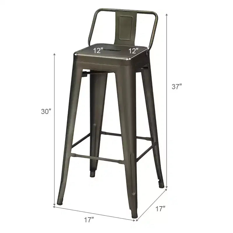 Costway Lot de 4 tabourets de bar en métal de 76 cm de hauteur, tabourets de bar industriels avec dossier bas en acier