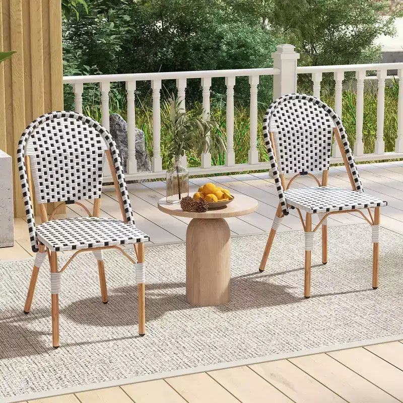 Lot de 4 chaises de bistrot françaises Costway avec rotin tressé à la main et cadre en métal galvanisé pour l'extérieur