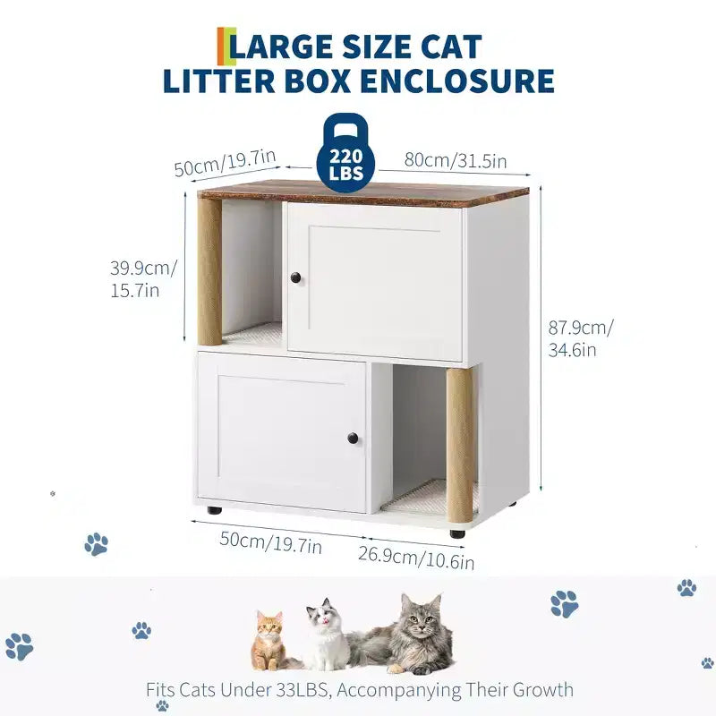 Meuble cache-litière double avec poteaux à griffer et tapis de litière à double couche pour animaux de compagnie d'intérieur