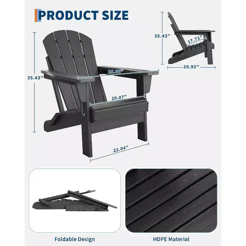 Ensemble de 4 chaises Adirondack pliantes avec 2 tables d'appoint, chaises d'extérieur modernes en HDPE pour patio, terrasse, balcon, jardin