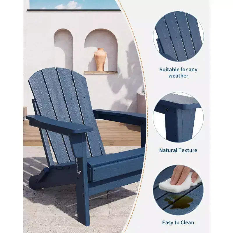 Ensemble de 4 chaises Adirondack pliantes avec 2 tables d'appoint, chaises d'extérieur modernes en HDPE pour patio, terrasse, balcon, jardin