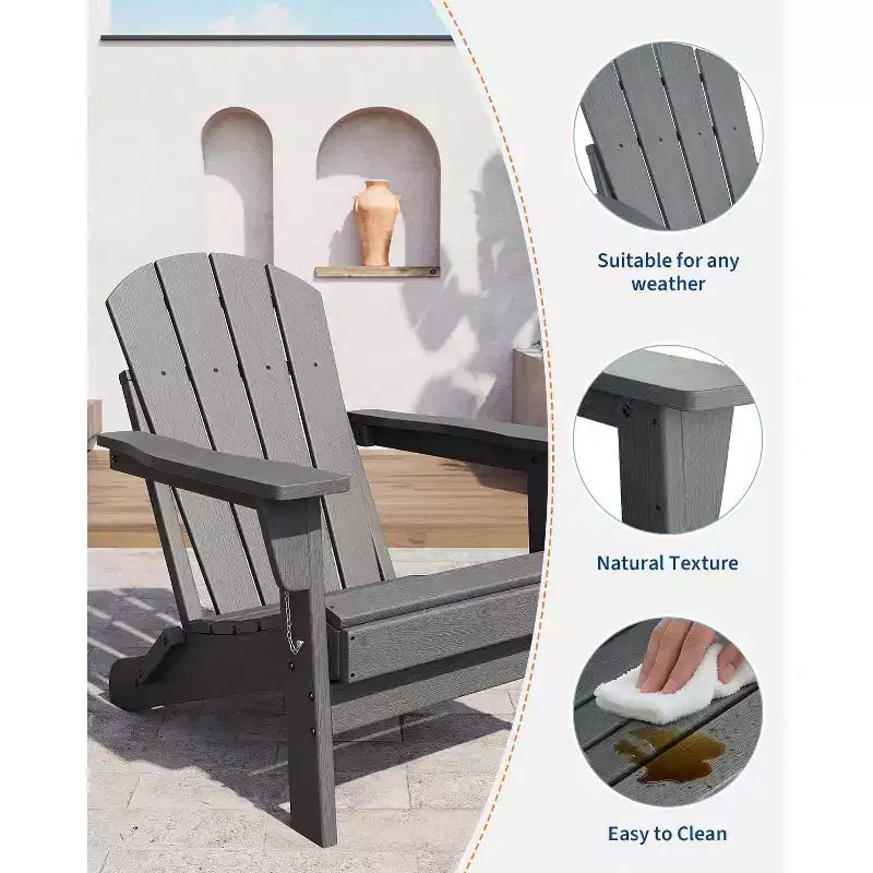Ensemble de 4 chaises Adirondack pliantes avec 2 tables d'appoint, chaises d'extérieur modernes en HDPE pour patio, terrasse, balcon, jardin