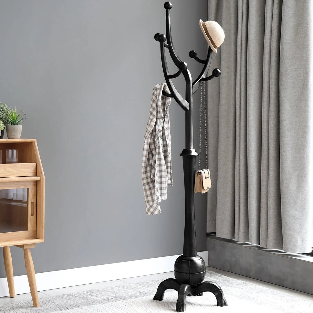 Porte-manteau sur pied en bois d'hévéa forme branche d'arbre avec 8 crochets - 24,5 L x 70,87 H