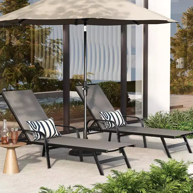 Lot de 2 chaises longues de jardin, transat inclinable réglable sur 5 positions, tissu Textilène, chaise longue de piscine de 193 cm pour terrasse, jardin et bord de piscine
