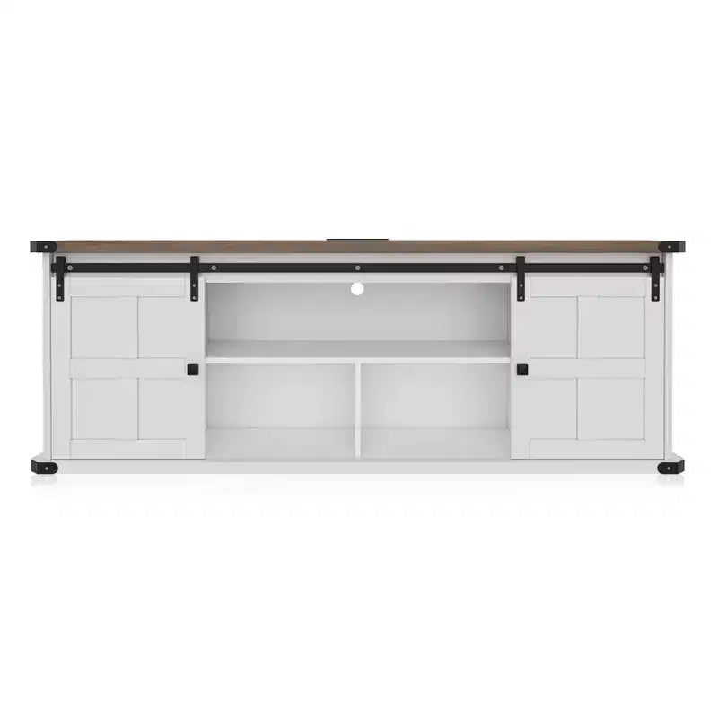 Meuble TV 70 po pour téléviseurs 75 po, centre de divertissement style ferme avec portes coulissantes de grange et armoires de rangement, table console TV média moderne