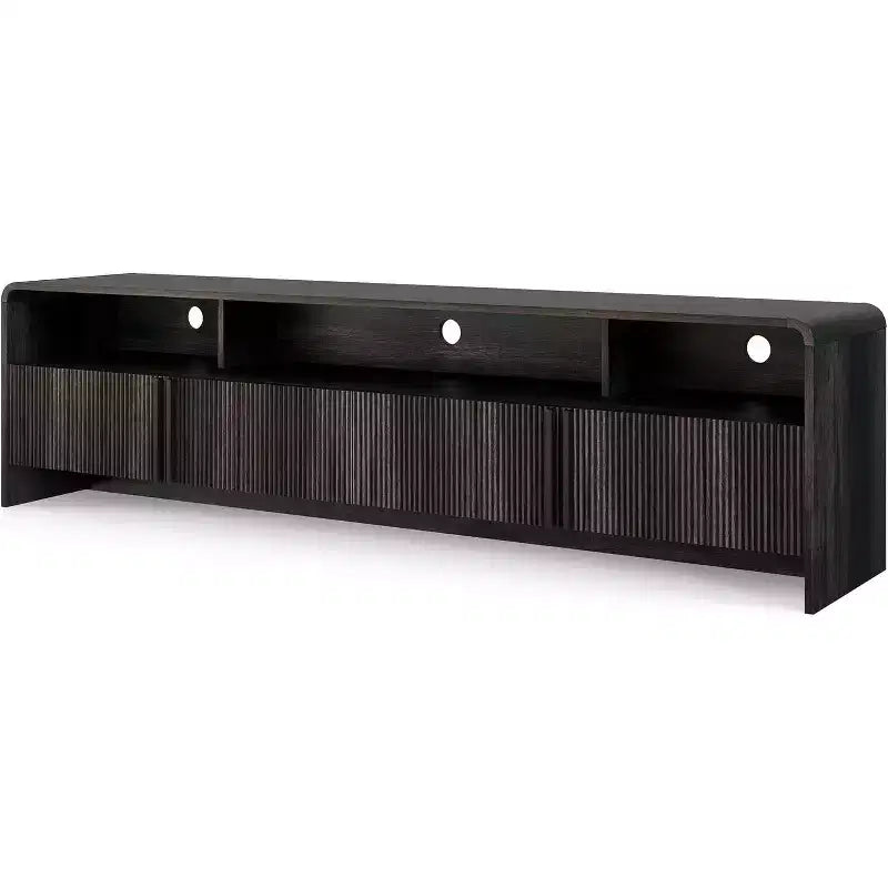 Meuble TV moderne AMERLIFE 70 avec design cannelé et armoires de rangement, pour téléviseurs jusqu'à 80 pouces, meuble TV en bois pour salon