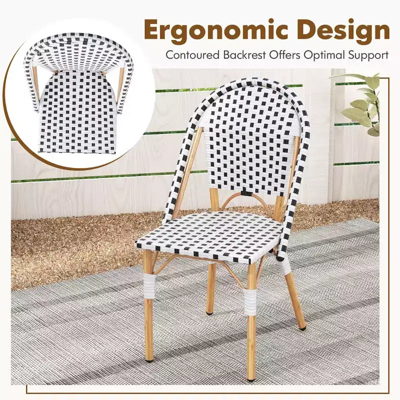 Lot de 4 chaises de bistrot françaises Costway avec rotin tressé à la main et cadre en métal galvanisé pour l'extérieur