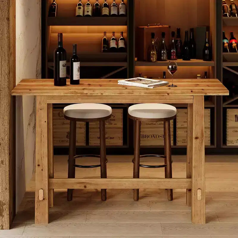 Table de bar haute en bois massif de 63 pouces pour cuisine, café ou restaurant